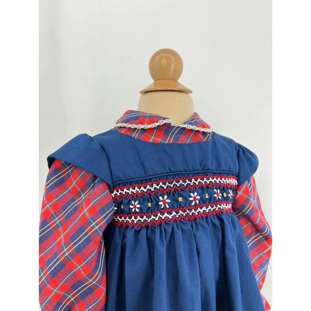 vintage Polly Flinders girls dress plaid‎ smocked